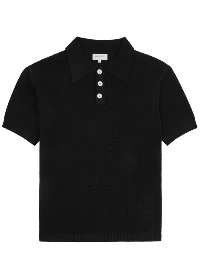Second / Layer Open-knit Cotton Polo Shirt In Black