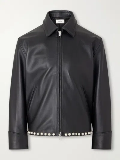 Second / Layer Rider Embellished Leather Jacket In Black