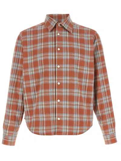 Second / Layer Sherman Checkered Button-down Cotton Shirt In Orange
