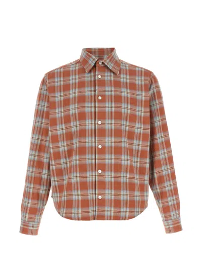 Second / Layer Sherman Checkered Button-down Cotton Shirt In Orange