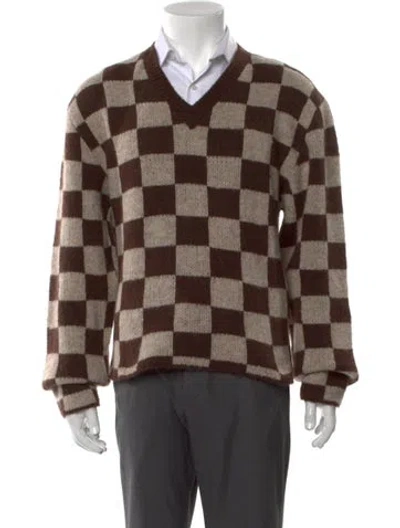 Pre-owned Second / Layer Wool Plaid Print Pullover W/ Tags In Brown