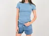 Second Skin By Rd Style Ribbed Tee Top In Light Denim In Blue