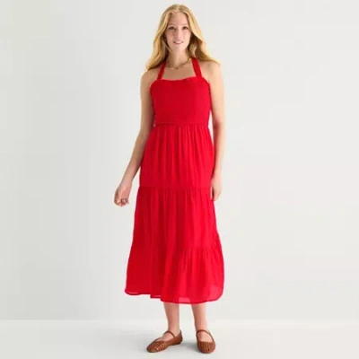 Secret Charm Womens Juniors Straight Neck Sleeveless Maxi Dress In Red