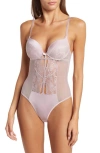 Secret Lace Floral Lace Peek-a-boo Bodysuit In Keepsake Lilac