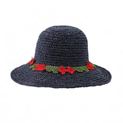 Secret Language Evie Straw Hat In Navy Red In Black