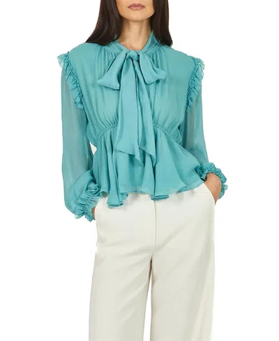 Secret Mission Camila Blouse In Cyan Green