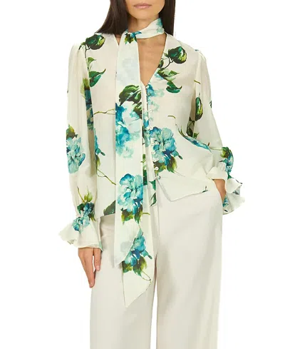 Secret Mission Eliana Blouse In Watercolor Blue Floral