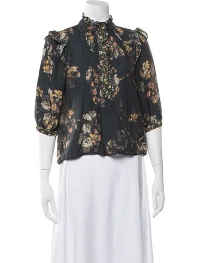 Pre-owned Secret Mission Floral Print Three-quarter Sleeve Blouse In Multi