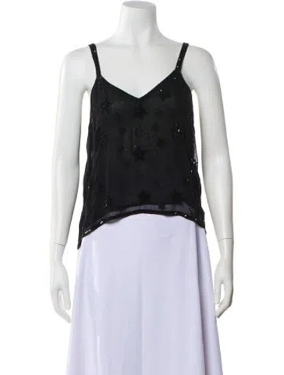 Pre-owned Secret Mission Graphic Print V-neck Top In Black