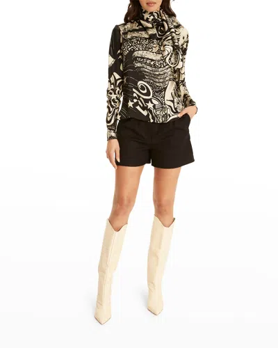 Secret Mission Joni Button-front Printed Silk Blouse In Psychedelic Black Star