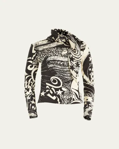 SECRET MISSION JONI BUTTON-FRONT PRINTED SILK BLOUSE