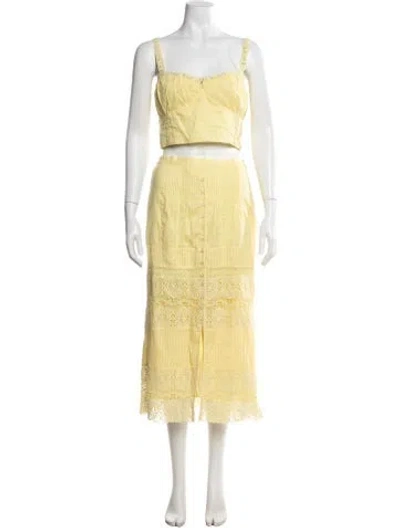 Pre-owned Secret Mission Lace Pattern Lace Trim Embellishment Skirt Set In Yellow