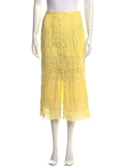 Pre-owned Secret Mission Lace Pattern Midi Length Skirt In Yellow