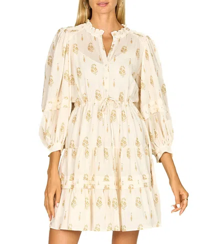Secret Mission Lorien Dress In Antique Creme With Gold Print