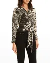 Secret Mission Mitski Button-front Printed Silk Blouse In Psychedelic Black Star