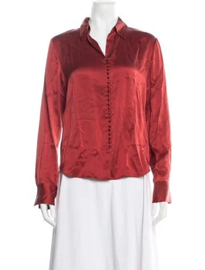 Pre-owned Secret Mission Silk Long Sleeve Button-up Top In Red