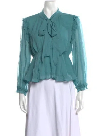 Pre-owned Secret Mission Silk Tie Neck Blouse In Blue