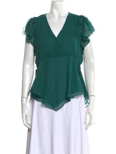 Pre-owned Secret Mission Silk V-neck Blouse In Green