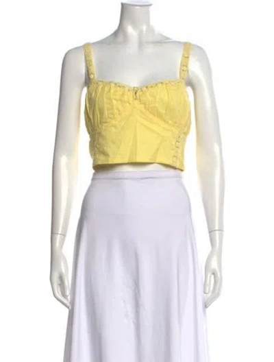 Pre-owned Secret Mission Square Neckline Sleeveless Crop Top In Yellow
