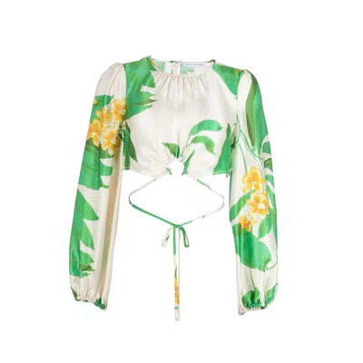 Secret Mission Donna Waist-tie Silk Blouse In Green