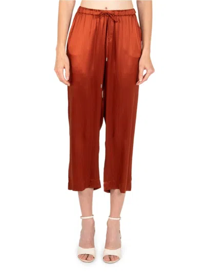 Secret Mission Tina Silk Ankle Straight-leg Pants In Terracotta