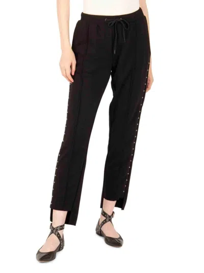 Secret Mission Women's Glam Rock Sadye High-low Hem Studded Sweatpants In Black