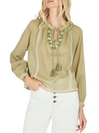 Secret Mission Women's Ibiza Patrizia Peasant Top In Green