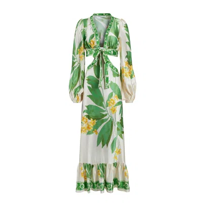 Secret Mission Women's Lydia Green Tropical Maxi Dress - Silk