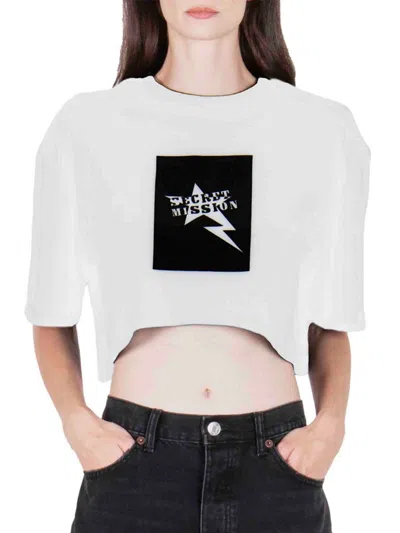 Secret Mission Vincent Cropped Logo Graphic Tee In Off White