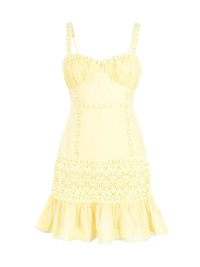 Secret Mission Deborah Embroidered Cotton Mini Dress In Yellow