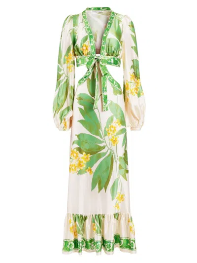Secret Mission Women's St Lucia Lydia Printed Silk Maxi Dress In Tropical Green