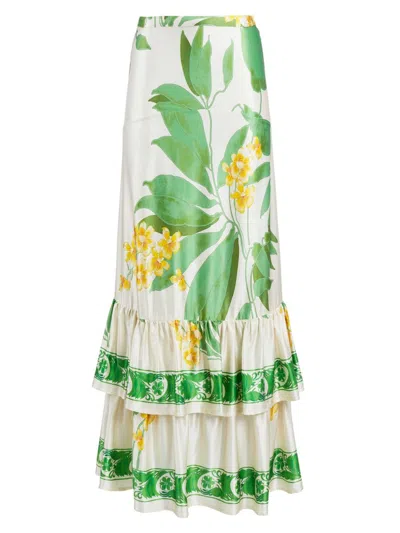Secret Mission Women's Natalie Green Tropical Maxi Skirt -  Silk