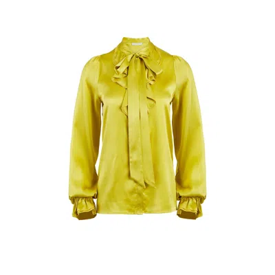 Secret Mission Women's Glam Rock Daphne Ruffled Silk Bow Blouse In Yellow