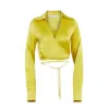 Secret Mission Sharon Silk Tie-waist Blouse In Yellow/orange