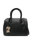 Secret Pon-pon Top-handles Leather Tote Bag In Black