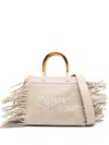 Secret Pon-pon Fringed Top-handles Shoulder Bag In White