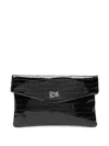 Secret Pon-pon Crocodile-embossed Logo-plaque Clutch Bag In Black