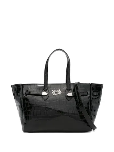 Secret Pon-pon Crocodile-embossed Shoulder Bag In Black