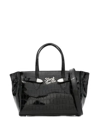 Secret Pon-pon Secret Pon Pon Crocodile Print Shoulder Bag In Black