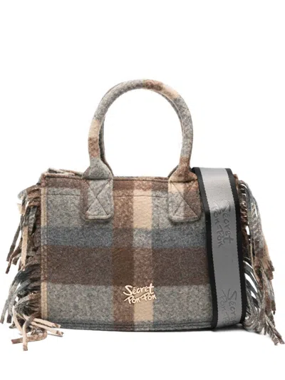 SECRET PON-PON FRINGE CHECKERED CROSSBODY BAG