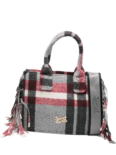 Secret Pon-pon Fringed Checkered Crossbody Bag In Brown