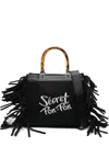 Secret Pon-pon Fringed Top-handles Shoulder Bag In Black