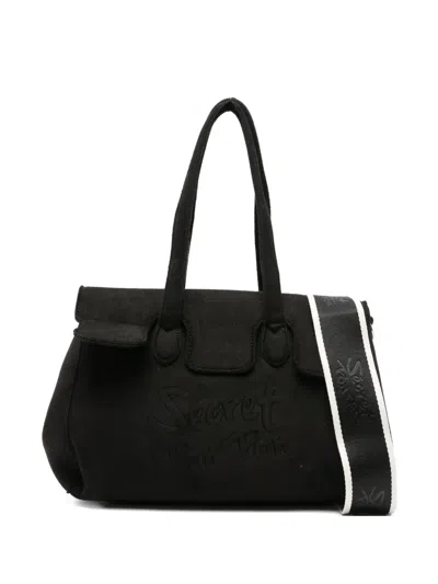 Secret Pon-pon Logo-embossed Tote Bag In Black