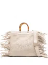Secret Pon-pon Shoulder Bag With Handles And Fringes In White