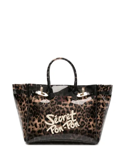 Secret Pon-pon Brigitte Leopard-print Tote Bag In Black