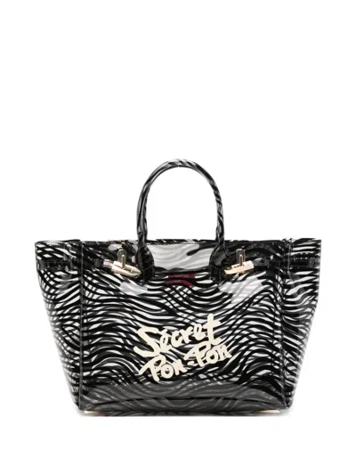 Secret Pon-pon Brigitte Tote Bag With Zebra Print In Black