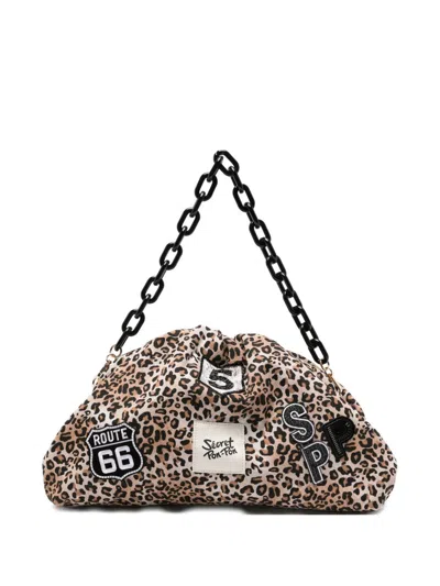 Secret Pon-pon Capri Canvas Shoulder Bag In Animalier Polyester In Animal Print