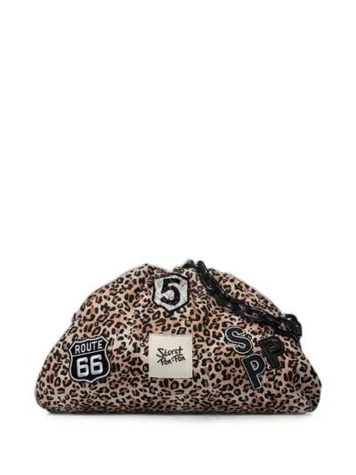 Secret Pon-pon Capri Patch-detail Leopard-print Clutch Bag In Neutral