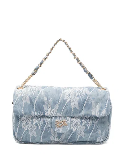 Secret Pon-pon Charlotte Lace Print Crossbody Bag In Blue