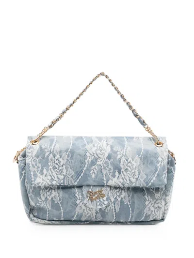 Secret Pon-pon Charlotte Lace-overlay Soulder Bag In Blue